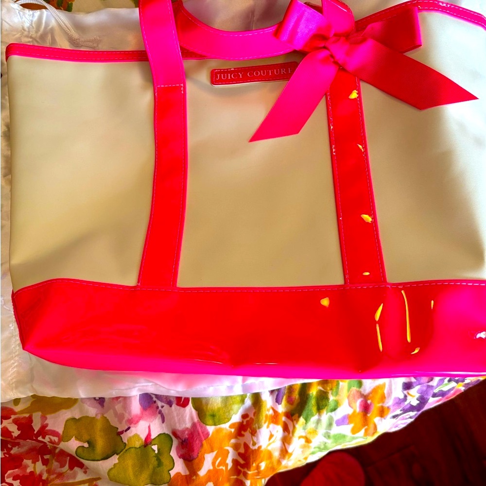 Juicy Couture Neon Pink and Cream Tote